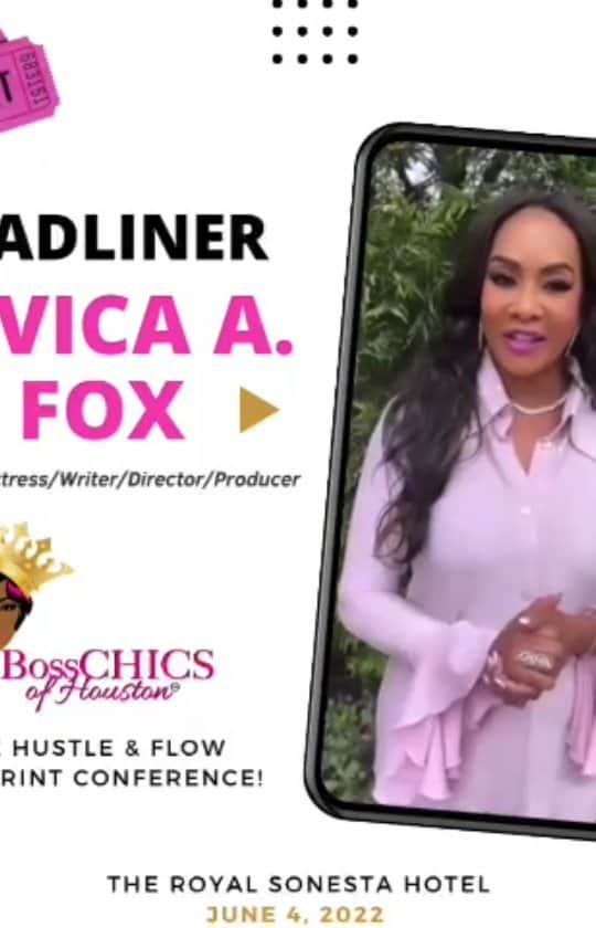 ヴィヴィカ・A・フォックスのインスタグラム：「GM Dawlings! #SensationalSat Check me out as the "Headliner" at the upcoming @bosschicsofhouston Hustle & Flow Blueprint Conference on June 3rd & 4th at The Royal Senesta Hotel For more info links are found on the @bosschicsofhouston IG page Also! Updates will be avail on IG pages  @the.deanna.green and @the.nicole.wilson_realtor See ya soon HTown! #LifeIsGood #GodIsGood #Blessed #Respect #GurlPower #VivicaFoxHair #TeamVivica #TeamFox #MyGrindDontStop #BossMoves #BossChicsOfHouston #ClassicBossChicks 🤗🖤💖🤑👸🏽」