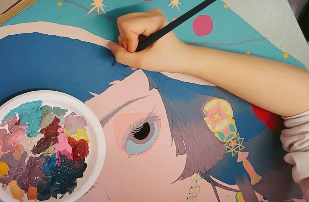 のインスタグラム：「制作中。キャンバスにアクリルです。」