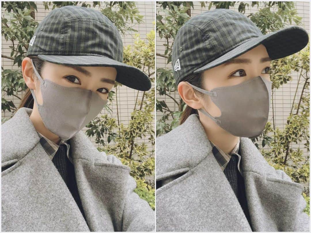 樋口柚子のインスタグラム：「寒くてコート引っ張り出した日⛄️ 新入りのチェック柄キャップ❄︎」