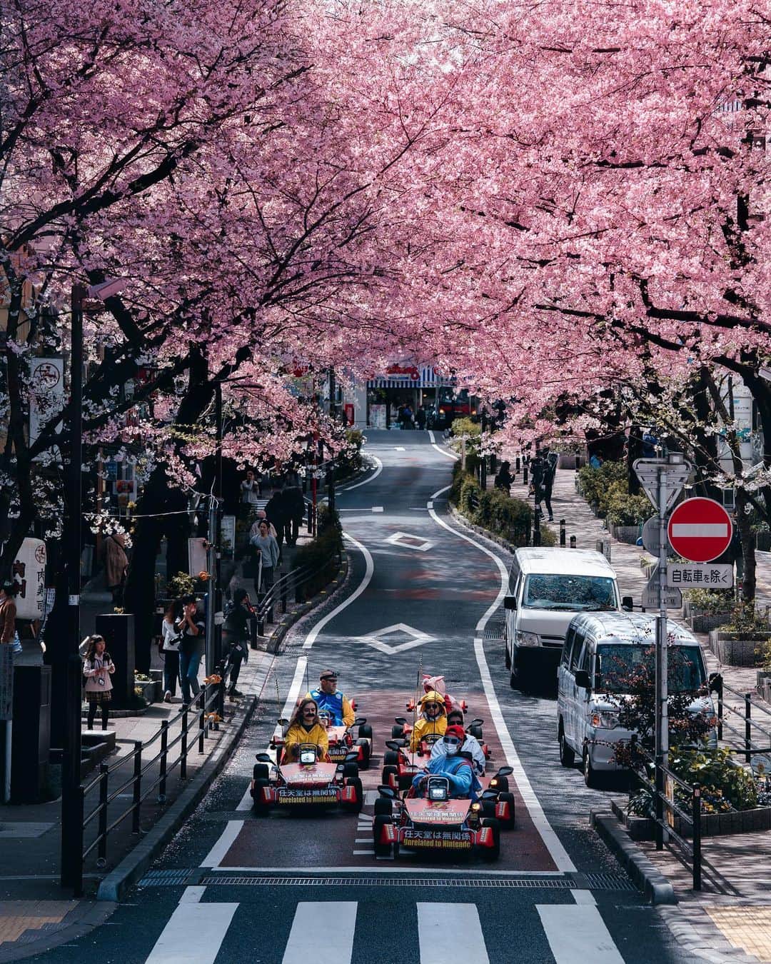 山口功貴のインスタグラム：「Ready to hit the pedal any moment now🌸 Tag a friend to go Mario kart racing through Tokyo in spring🏁  #discovertokyo #mariokart #tokyo #japan #cherryblossoms #spring」