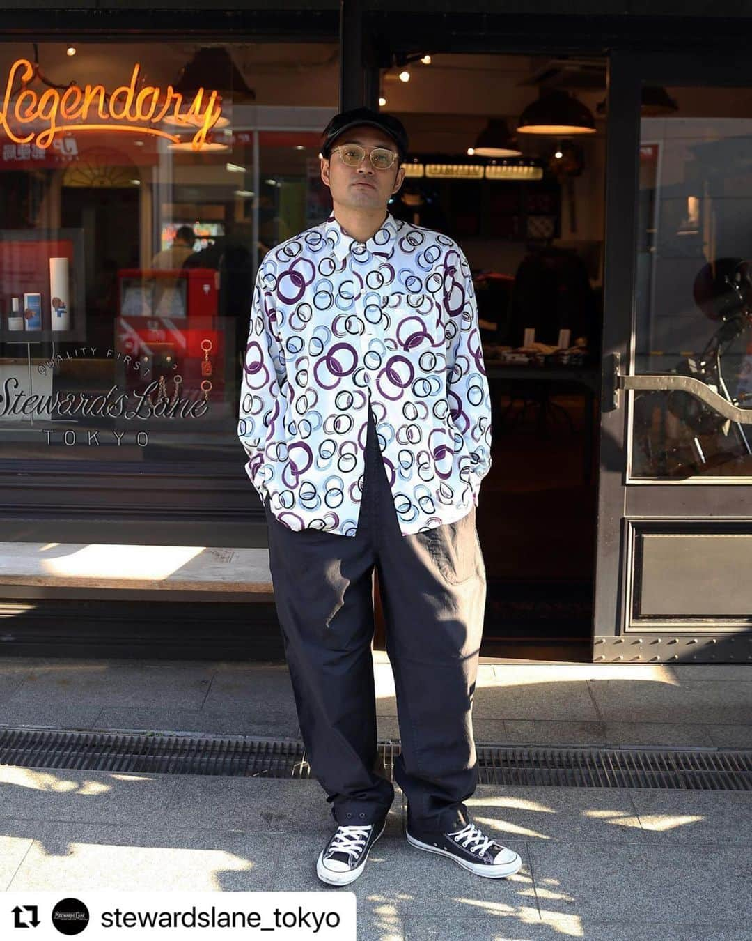 阿部亮平さんのインスタグラム写真 - (阿部亮平Instagram)「#Repost @stewardslane_tokyo with @make_repost ・・・ "Styling" ・Allover annulus pattern L/S shirt ・Deck type wide overalls ・Cow hide leather casquette ・Clip-on glasses  Thanks @abe_ryohei_   @calee_official  @stewardslane_tokyo  @stewardslane_osaka   #calee #stewardslane #cal」3月13日 13時25分 - abe_ryohei_