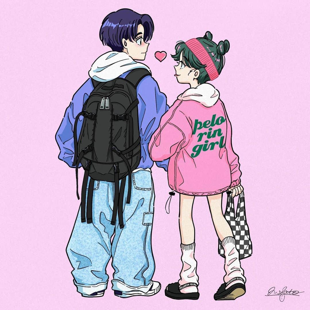 佐藤なつみのインスタグラム：「春の魅惑🌸  ・－・－・－・－・－・－・－・－・－・  出産後、初投稿です！☺️ 先日は沢山お祝いのお言葉を頂き、 本当に皆様ありがとうございました！✨ 子育てにだんだんと慣れてきまして、 絵を描く余裕も出てきました♪  SNSの更新やお仕事も徐々に再開していきますので、 スローペースですが今後も皆様 お付き合い下さると嬉しいです！✨ いつも見て頂き本当にありがとうございます👅💓  #エモい #illustration #illustrator #art #90s  #イラスト#オリジナル #カップルイラスト#女の子イラスト #ガールズイラスト #古着女子 #古着コーデ #古着 #カップル #イラストレーター」