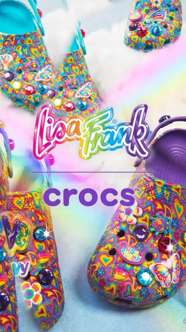 クロックスのインスタグラム：「You didn't think we'd stop at Jibbitz Charms did ya? Lisa Frank X Crocs are here, take a step in the most magical Crocs ever! 🌈✨@LisaFrank」