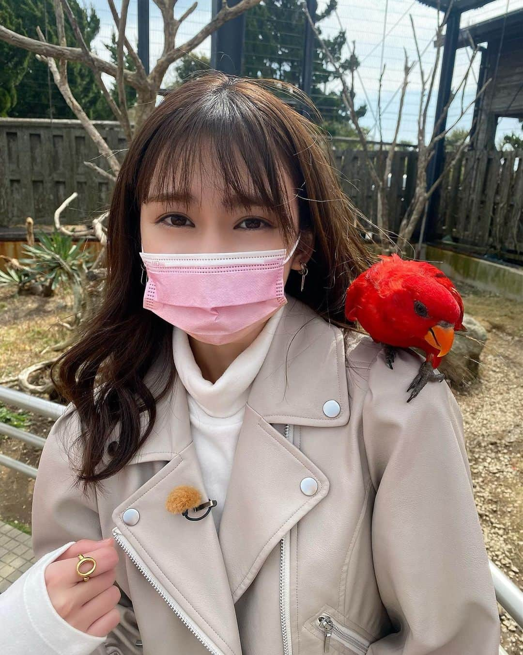 小泉遥のインスタグラム：「. . 千葉旅🚌 . #1枚目の私 #インコにめちゃめちゃビビってる」