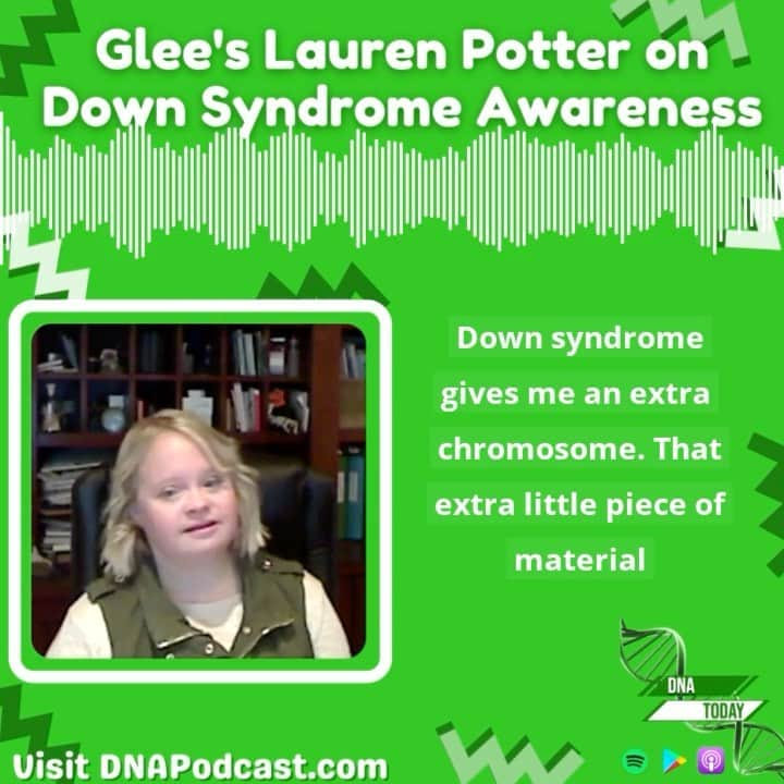 ローレン・ポッターのインスタグラム：「Announcing our celebrity guest to celebrate the upcoming Down Syndrome Awareness Day... 💛💙 Lauren Potter, who played Becky Jackson on Fox’s hit TV show "Glee"! 🎶 💛💙 Lauren shares about her acting career and advocacy work with Best Buddies International, AbilityPath, National Down Syndrome Society, American Association of People with Disabilities, and Special Olympics  💛💙 The episode drops on Friday 🤩 💛💙 Subscribe to "DNA Today" in your podcast player to have the episode automatically downloaded. . . . . . #geneticspodcast #genetics #genetic #genetictesting #geneticcounseling #geneticcounselor #geneticist #dnatest #dna #dnagenetics #science #sciencecommunications #scicomm #glee #patientcare #sciencepodcast #downsyndrome #downsyndromeawareness #nationaldownsyndromeday #wdsd #nothingdownaboutit #downsyndromelove #downsyndromerocks #downsyndromeawarenessmonth #downsyndromebaby #downsyndromemodel #downsyndromeday #downsyndromeisbeautiful #gleek #gleecast」