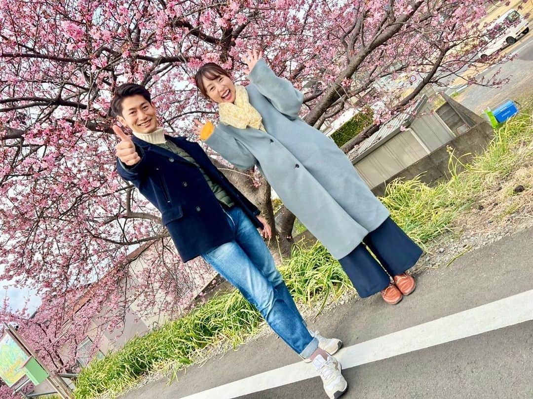 鳥越佳那のインスタグラム：「🌸🌸🌸 . 昨日 🌸Dstyleと 🌸まるごと中継は 年度内最後の放送でした💡  ご覧いただきありがとうございました☺️✨  中継は この1年で1番悪天候☔️でしたが(笑)おでんで温まりました〜🍢  写真を撮り損ねたので... 🌸先日の桜中継と 🌸1年前の桜中継  ポーズが変わらない😄  #Dstyle #まるごと #中継 #静岡おでん祭 #山の手さくら」