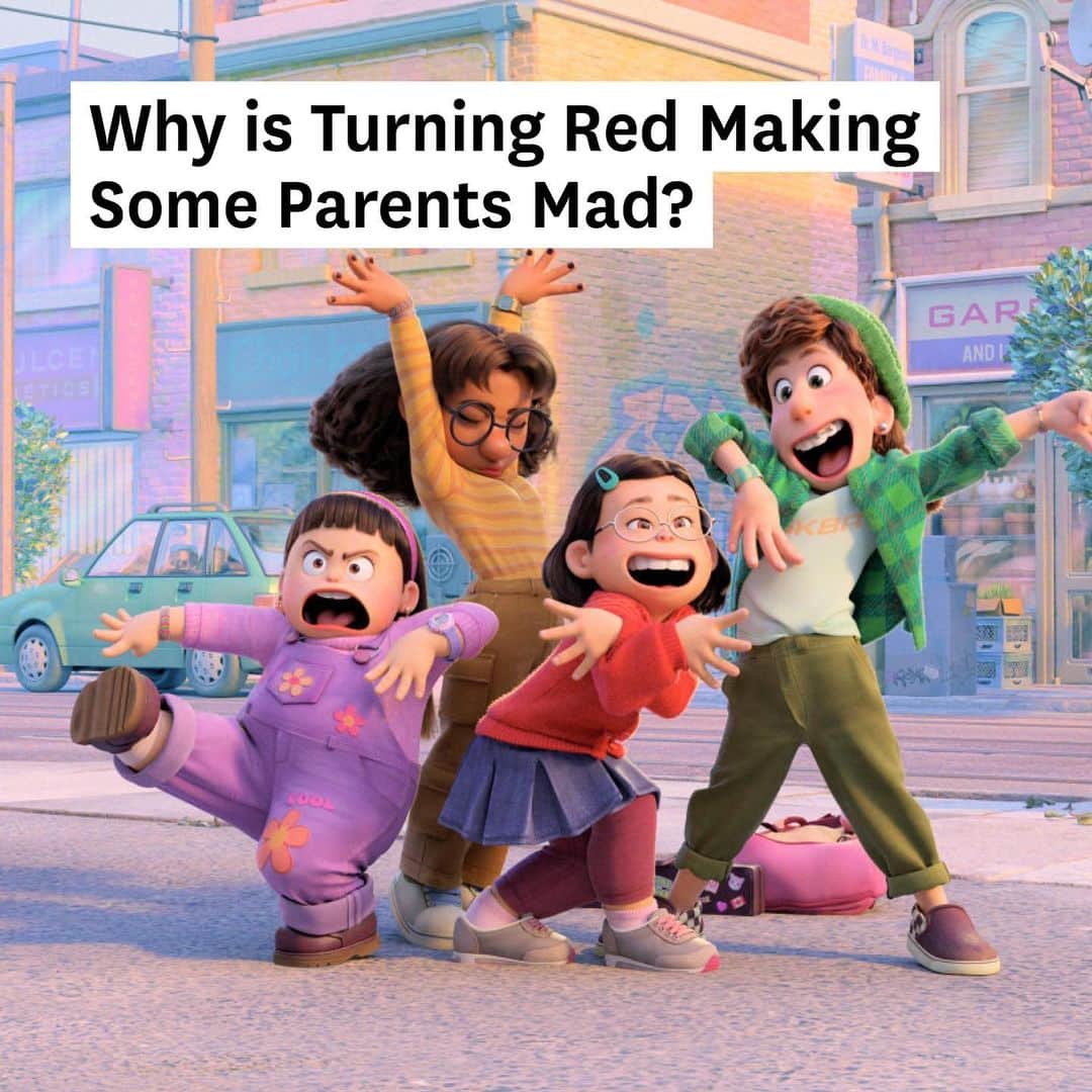 Average Parent Problemsのインスタグラム：「I watched “Turning Red” with my mom and the girls on Friday night, having no idea what it was about or that there was any controversy surrounding it. Then I posted about it on my Instagram story and got tons of DMs about angry moms on facebook warning others not to watch it. To be clear, the DMs were not from angry moms, they were telling me about the angry moms. I googled and found articles about the controversy, but I am unclear about whether there is actual controversy or manufactured controversy. You guys tell me if you have actual evidence in the comments. What is the controversy exactly? It seems to be about whether an animated Pixar movie should be tackling tween themes like puberty. To be honest, I was surprised by some of the content (to me, the style of the animation and the storyline about a girl who turns into a red panda suggested a movie that was geared to much younger kids), but I also think there is something really validating about seeing the tween phase on screen in a kid’s movie. Turning Red shows kids (and parents!) that puberty, periods, big emotions and sexual fantasies are not shameful secrets, but a normal part of growing up. And the more we’re open and honest about our own experiences, the closer we will be with our kids. You can read my full thoughts on the movie at the link in my bio!」
