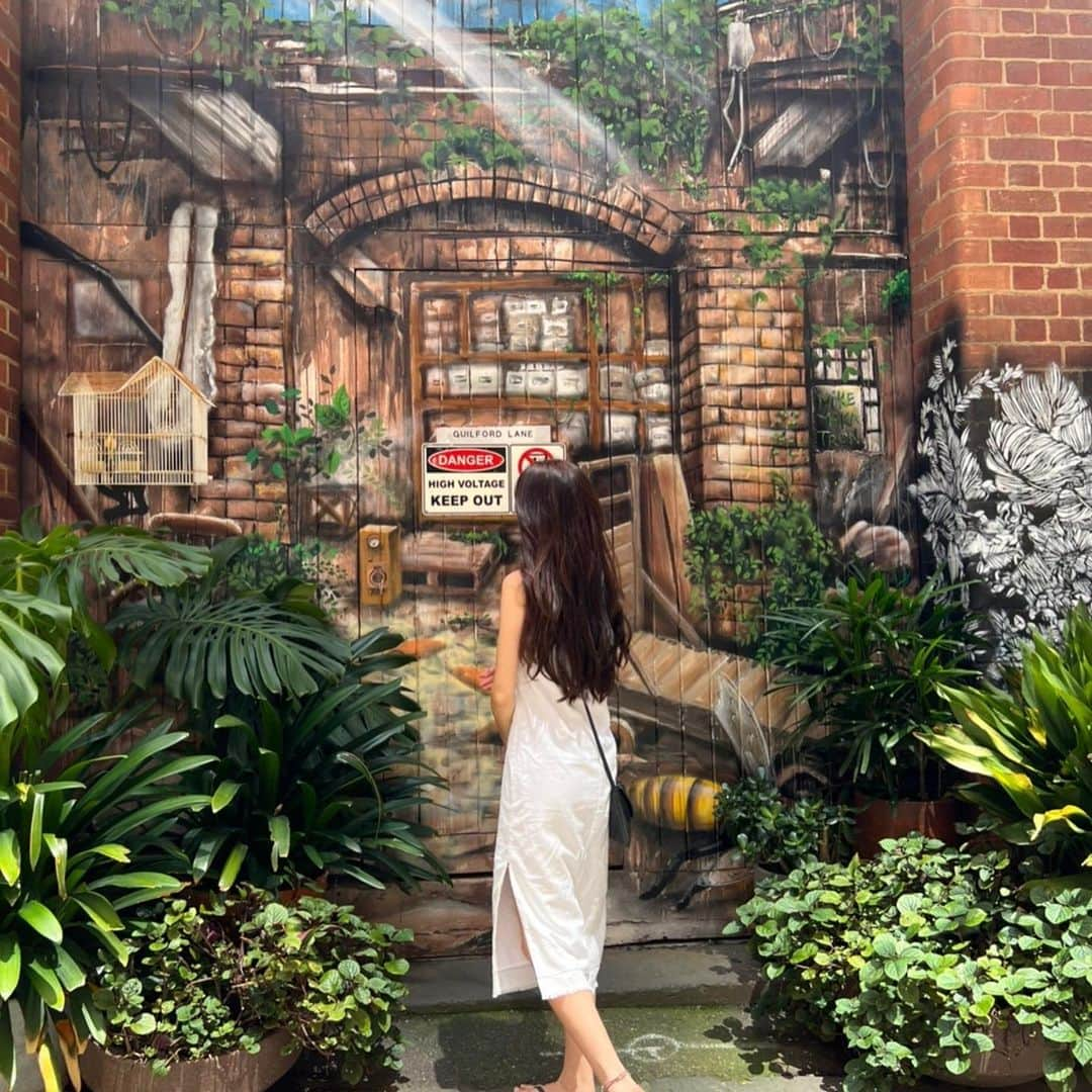 広瀬ななのインスタグラム：「“…and then there’s Melbourne🌹” ・ ・ ・ ・ ・ #Australia #Melbourne #streetart #alley #guilfordlane #オーストラリア#メルボルン#壁画」