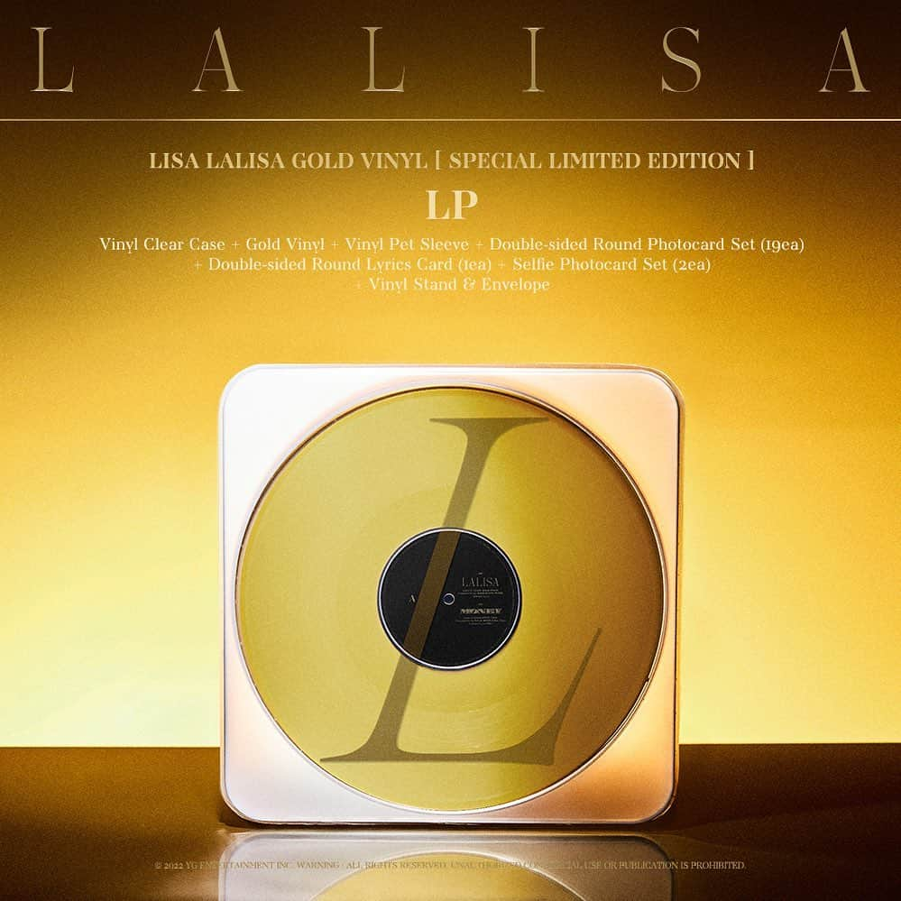 BLACKPINKさんのインスタグラム写真 - (BLACKPINKInstagram)「⠀ LISA LALISA GOLD VINYL  [SPECIAL LIMITED EDITION] ⠀ == Release Date : 3/28 Pre-Order : 3/21 - 3/27 ⠀ Includes: -Vinyl Clear Case -Gold Vinyl -Vinyl Pet Sleeve -Double-sided Round Photocard set (19ea) -Double-sided Round Lyrics Card (1ea) -Selfie Photocard Set (2ea) -Vinyl Stand & Envelope ⠀ == #LISA #리사 #BLACKPINK #블랙핑크 #LALISA #GOLDVINYLLP #SPECIALLIMITEDEDITION #20220328 #RELEASE #YG」3月21日 15時00分 - blackpinkofficial