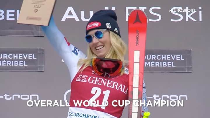 ミカエラ・シフリンのインスタグラム：「“The girl who failed…could also fly.” —@mikaelashiffrin   2021-22 in Numbers:  5️⃣ @fisalpine World Cup Victories 1️⃣4️⃣ World Cup Podiums (across four disciplines) 4️⃣x Overall Champion  History Maker, Record Breaker, Resilient Champion…way to rise in the face of challenges and show the world the character of a champion, Mikaela! You certainly DID fly. 🌟」