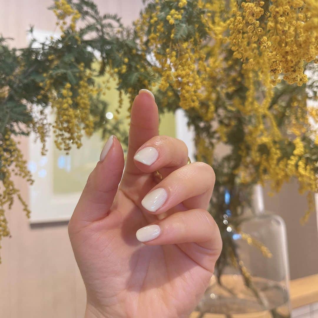 のインスタグラム：「💅🌼  新しいネイルはパステルイエロー💛 ワンカラーにしてもらったよ☺️✨ シンプルかわいい😍  @__belle.journee__ ありがとうございました💓  指輪は @9unq.official のもの💍💖  #ネイル #ネイルデザイン #ひよん #ひよんネイル」
