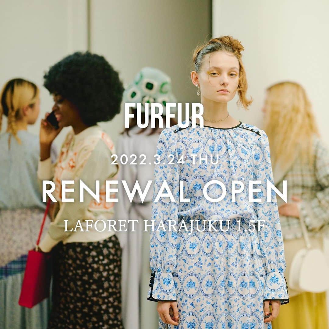 ファーファーのインスタグラム：「【NEWS】 FURFUR LAFORET HARAJUKU RENEWAL OPEN 3.24  3/24(木) にFURFURラフォーレ原宿店が 1.5Fに移設し、リニューアルオープン致します。  ◆LIMITED ITEM 人気の高いスウェットティアードワンピースの 半袖バージョンが登場！ オンライン&新店舗限定カラーとして、 ピンクをご用意しております。  半袖ティアードスウェットワンピース ¥15,400 / PINK  ◆NOVELTY 税込¥30,000以上お買い上げ頂いたお客様には オリジナルショルダーバッグを差し上げます。  ◆POINT PRESENT ご来店のMA会員様先着100名様へ MAポイント1000Pプレゼントいたします！   当日の混雑状況によりお並び頂く可能性がございます。 予めご了承くださいませ。   ※ポイント有効期限：付与日より1ケ月  ♡  また本日は、Eコレクト(代引き)や 商品のお問い合わせを店舗にて承らせて頂きます。  準備のため、お電話の時間帯を 下記に制限させて頂きますので、ご了承下さいませ。  13:00〜14:00 15:00〜16:00 17:00〜18:00  FURFUR ラフォーレ原宿店	 東京都渋谷区神宮前1-11-6 ラフォーレ原宿１.5F	 TEL: 03-6804-3212  皆様のご来店を心よりお待ちしております。  @furfur_official @furfur_official_staff  #FURFUR #ファーファー」