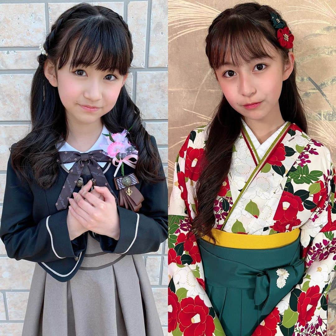 ゆめ & じゅなさんのインスタグラム写真 - (ゆめ & じゅなInstagram)「じゅなー♡ 小学校卒業おめでとう！！ ゆめの小学校卒業の時の写真と比べてみると じゅながとっても大人っぽくてゆめ感動🥺 卒業式のときのじゅなの髪型は結愛がしましたー！ 朝早く起きて大変だったけど、可愛いじゅなの姿を見れてよかった〜！ じゅなは4月から中学生！ 一緒に楽しもうねー♡♡   #卒業式  #袴  #着物  #日本  #文化  #卒業   #小学校  #小学生  #野崎結愛  #野崎珠愛  #姉妹  #2歳差姉妹  #野崎  #大人っぽい   #髪型  #卒業式ヘア  #中学生  #4月  #一緒   #楽しもうね  #懐かしい  #sister #kimono  #hakama #graduation #congratulations   #april #fun #japan #japaneseculture」3月23日 19時57分 - yumejuna