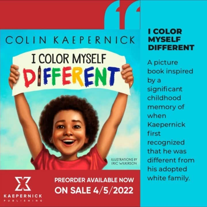 コリン・キャパニックのインスタグラム：「I can’t wait to share my children’s book, #IColorMyselfDifferent, with the world on April 5th. It’s a true story of identity, adoption, and self-love. Learn more and pre-order at KaepernickPublishing.com  • 🎨 @ericwilkersonart  📕 @scholasticinc | @kaepernickpublishing」