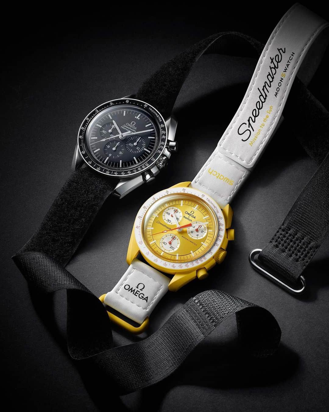 のインスタグラム：「A playful take on a true icon! Swatch, in collaboration with OMEGA, has produced bold BIOCERAMIC versions of the famous chronograph. Including this model.    #MoonSwatch #OMEGAxSwatch」