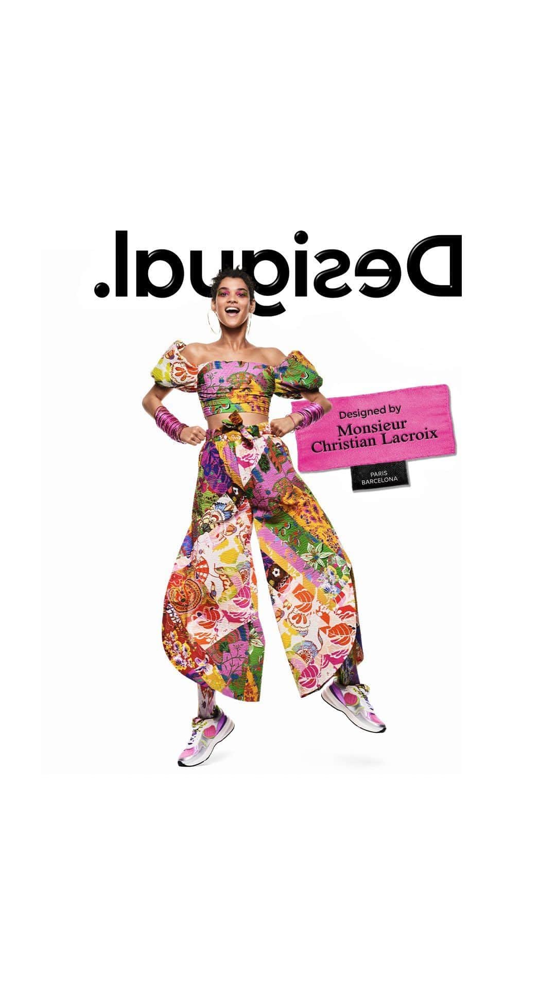 デシグアルのインスタグラム：「Feel it? Oui, it’s that spring euphoria 🌸 A sudden burst of happiness! Sparked by the new Limited Edition collection designed by Monsieur Christian Lacroix.  🌸 Talent: @iamkerolyn Stylist: @albamelendo #DesigualXMrChristianLacroix」