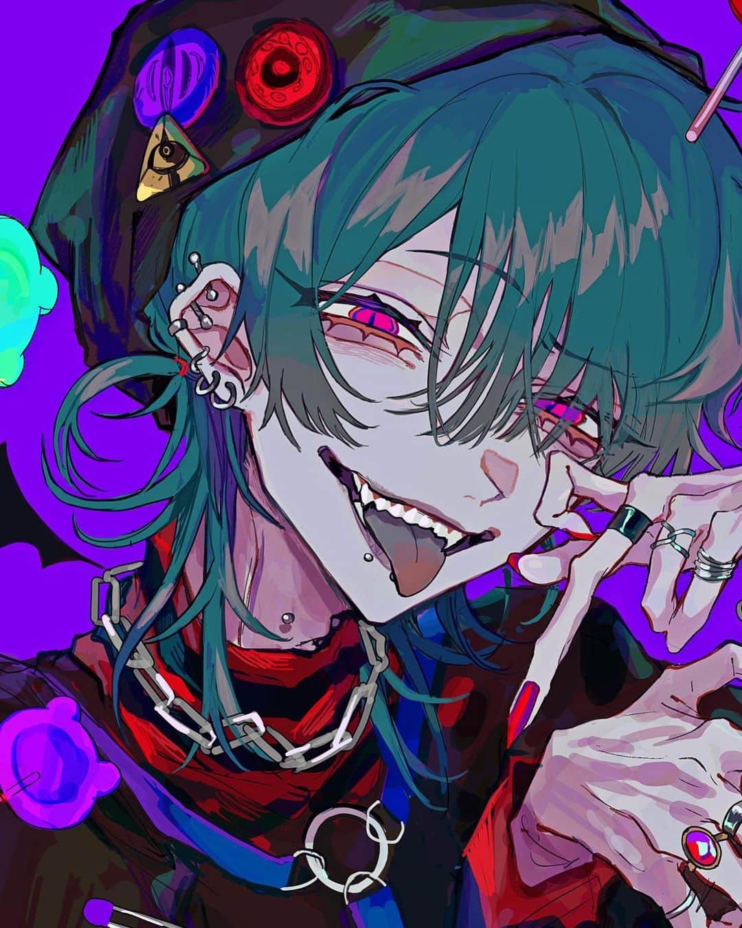 くろうめさんのインスタグラム写真 - (くろうめInstagram)「☠️💜💚❤️☠️   #illustration  #イラスト  #創作  #original  #オリジナル  #art  #artwork」3月28日 18時15分 - kuroume_1024