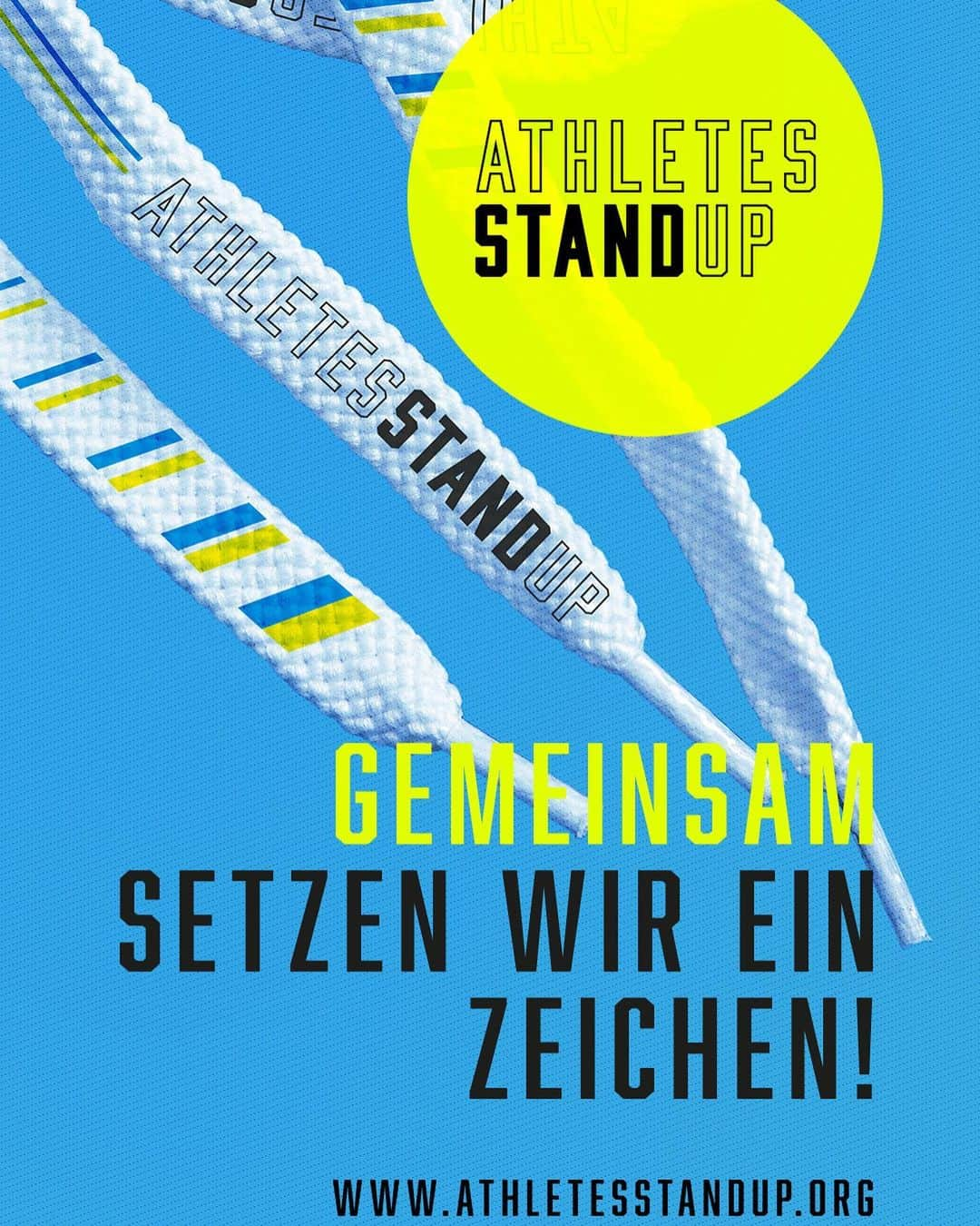 アーニャ・ミッタークのインスタグラム：「Gemeinsam mit bereits über 30 Partner:innen setzen wir ein Zeichen - mit den #AthletesStandUp Laces 💙💛  Spread the word und werdet auch ihr offizieller @athletesstandup Partner.   #athletesstandup #nowar #ukraine #standwithukraine」