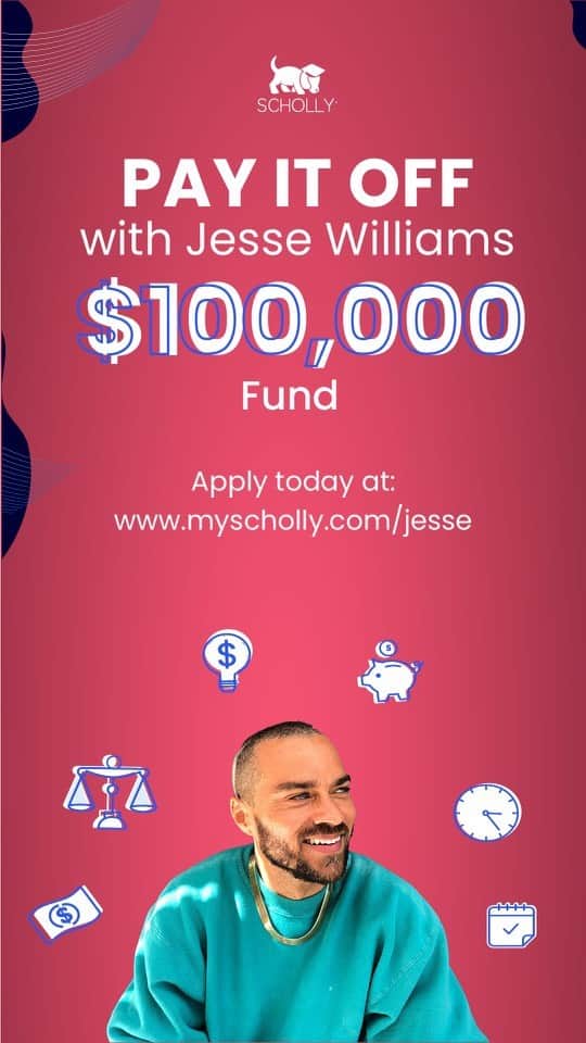 ジェシー・ウィリアムズのインスタグラム：「💰LET @My.Scholly AND I HELP YOU PAY OFF YOUR STUDENT LOANS! 🧠 IN 60 seconds or less you can apply to have your loans paid off for good!  Visit myscholly.com/jesse NOW to learn more. #SchollyPayItOff」