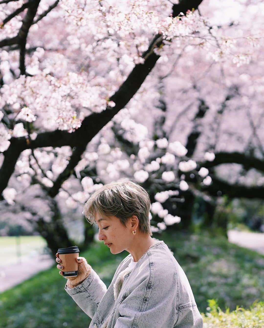 高山都さんのインスタグラム写真 - (高山都Instagram)「すこし早く撮影が終わって、ぽっかり空いた午後は、コーヒー買って、サクラ散歩。 今朝の雨で、上も下も横もピンク色🌸 舞う桜が綺麗でぼーっと見惚れてた。 ピンクのカーディガン着て行ってよかった。 そういえば、東京に来て丸20年が経ちまして、すこーし感慨深いものがありました。 先週からNHK BSで再放送が始まった2006年の朝ドラ『芋たこなんきん』にすこーし登場していて。たしか、役に名前もないウエイトレス役です。よく気付いてくれたなぁーと、新旧の知人やフォロワーさんから届く連絡にビックリしてます。 あの頃は23歳で(いや撮影してた時は22歳か。)無知でバカで、失敗ばかりで、毎日落ち込んでは泣いてた。 夢はあるのに、どうやって努力するのか掴むのか考えることもしてなかった。人のせいばかりしてたな。明日どうやって生きていこうって途方に暮れるくらいお金もなかったんですよね。苦笑 それでも、39歳、色々悩みもあるけど、なんとか笑っていられるから、仕事を続けてよかったなーとか、そもそも元気に生きてられるってこともありがたいなーと感じました。 明日から大分ロケ📸 東京でぼーっと眺める満開の桜はこれがラストかもな。 お花見できてよかった。」4月1日 18時28分 - miyare38