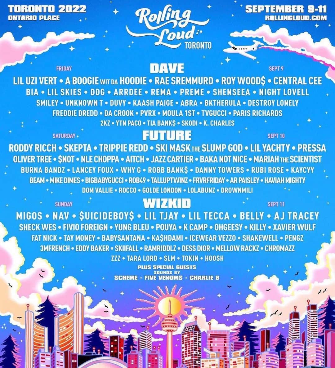 Migosのインスタグラム：「T O R O N T O • @rollingloud  9. 11. 22. 🇨🇦🔥   ON SALE FRI, 4/29 @ 12PM ET  PRESALE WEDS, 4/27 - THURS, 4/28 @americanexpress CARDMEMBERS ONLY  RollingLoud.com/toronto」