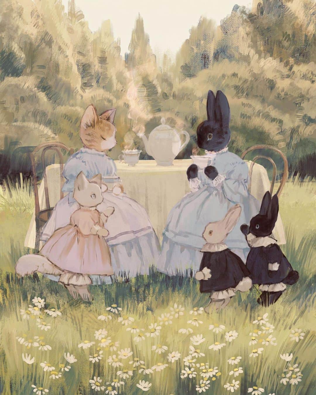 tonoさんのインスタグラム写真 - (tonoInstagram)「#illustration #catfamily #rabbitfamily #bear」4月7日 0時01分 - rt0no