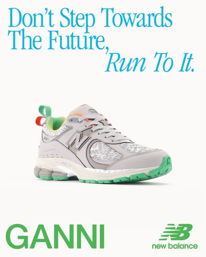 ガンニのインスタグラム：「Don't step towards the future. Run to it.  @ganni 🤝 @newbalance drops Wednesday April 13th」