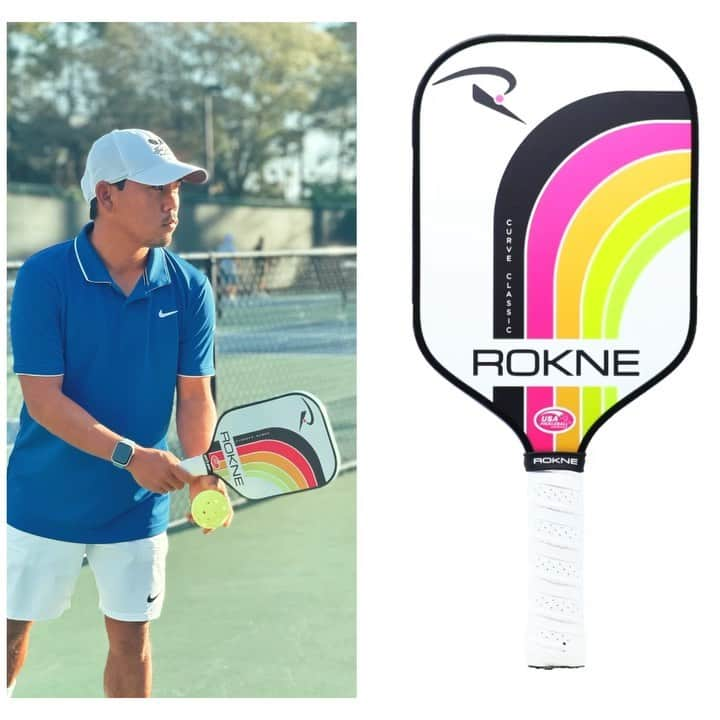 タッド・フジカワのインスタグラム：「ROKNE Curve Classic pickleball paddle in ELECTRIC CITRUS 🍊🍋🍍  What does this color say to you? To me is says:  🍋Life is Fun 🍊Get outside and play 🍍Vacay Vibes 🍋 Juicy court style  🍊 Electric positive thinking  🍍 I am HAPPY   SHOP ROKNE pickleball paddles and spread pickleball positivity…  #getoutsideandplay  #pickleball  #pickleballtournament  #pickleballpaddle  #roknepickleball  #positivevibes  #springtime #summerfun #vacayvibes #pickleballvacay」