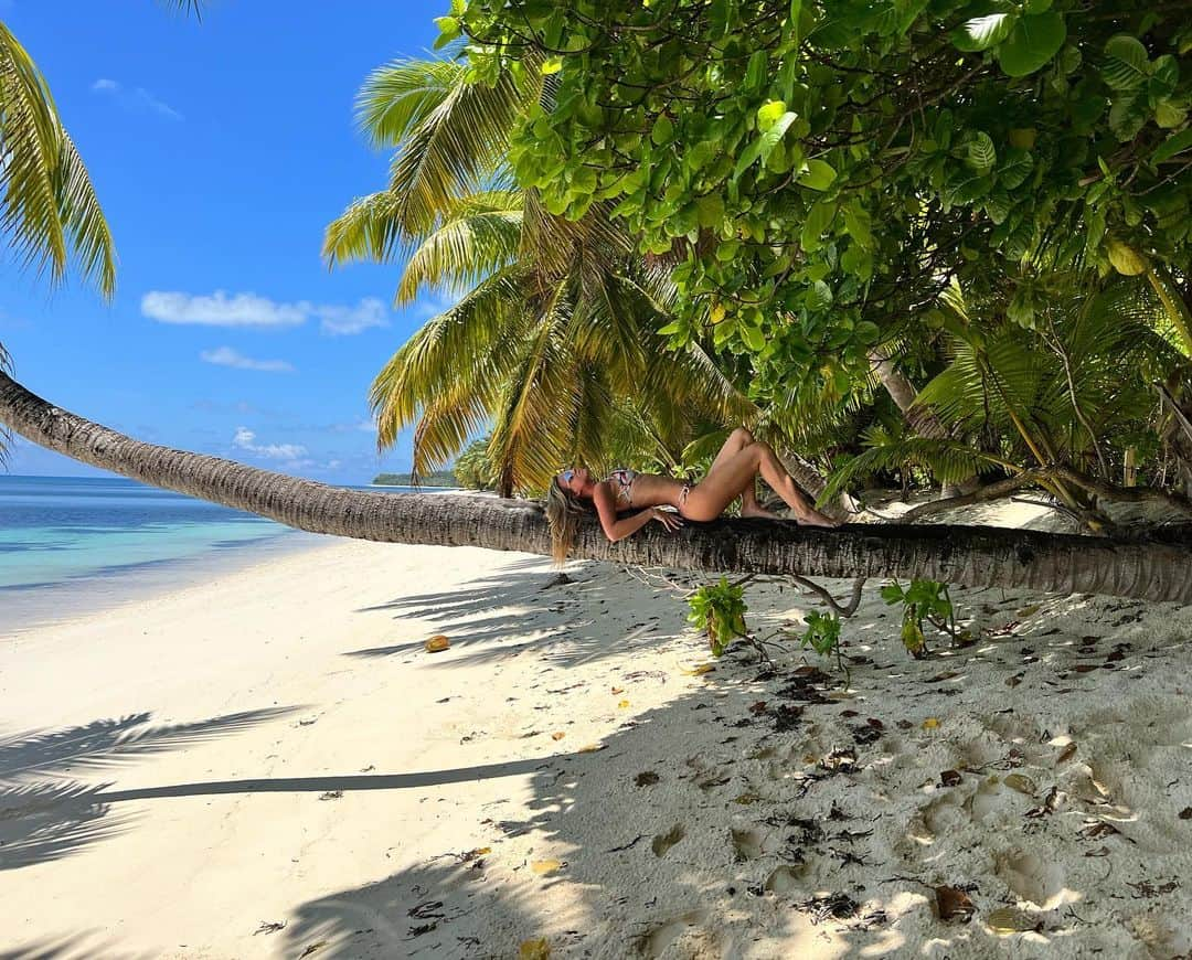 サッシャ・ジャクソンのインスタグラム：「The unsightly straddle shuffle to get across the palm tree into this position was classy AF guys 😳🤦🏼‍♀️  #tree #life #deceptivelyhighpalmtree」