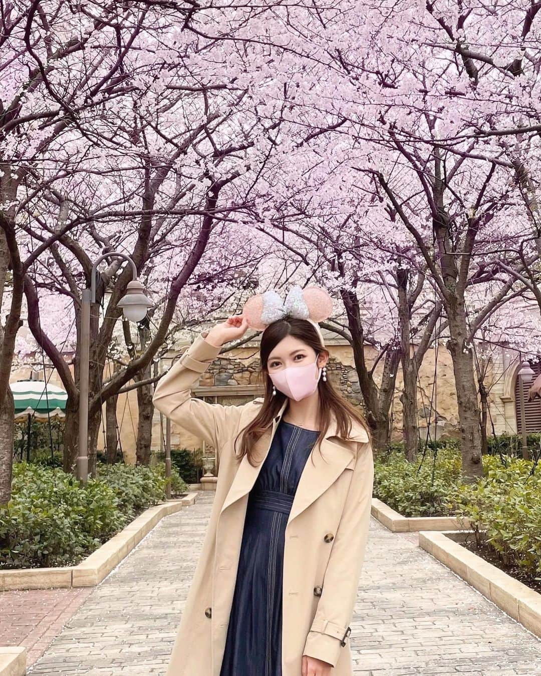 橘ゆりかのインスタグラム：「🌸🌷🌸🌷 ⁡ ⁡ ミラコスタ横のピクニックエリアの 桜も綺麗だったよー✨✨ ⁡ ディズニーシーから風に乗って パークBGMが聞こえてくる癒しスポットでした😌🌸 ⁡ ⁡ #お花見 #ミラコスタ #桜 #橘ゆりか #tdr #ピクニックエリア」