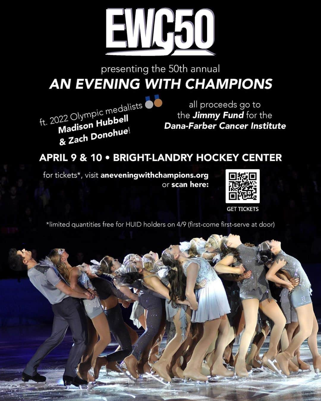 エミリー・ヒューズのインスタグラム：「I’m so excited to once again co-host the 50th An Evening with Champions this weekend with @gowylie! @aneveningwithchampions has raised over $3 million for The Jimmy Fund / the Dana-Farber Cancer Institute.  The show will be at the Harvard Bright-Landry Hockey Arena this weekend, Saturday, 7pm and Sunday, 1pm. Tickets at aneveningwithchampions.org   Come join us for some fantastic skating and to raise money for The Jimmy Fund!」