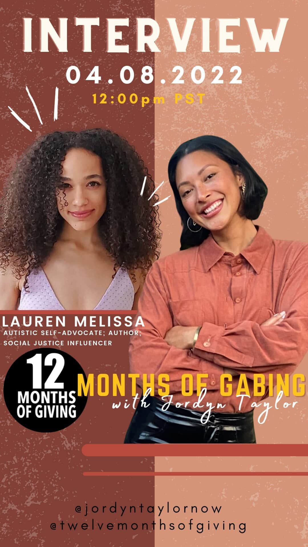 ジョーディン・テイラーのインスタグラム：「Talking Autism with @autienelle  This month at 12 Months of Giving, we are honored to highlight the many nuances of Autism. Joining us today is Lauren Melissa also known as Autienelle. She is an autistic self-advocate, social justice influencer, and fiction author. She hopes to co-create a society where autistics nurture autistics as we strive toward true inclusion.   @twelvemonthsofgiving」