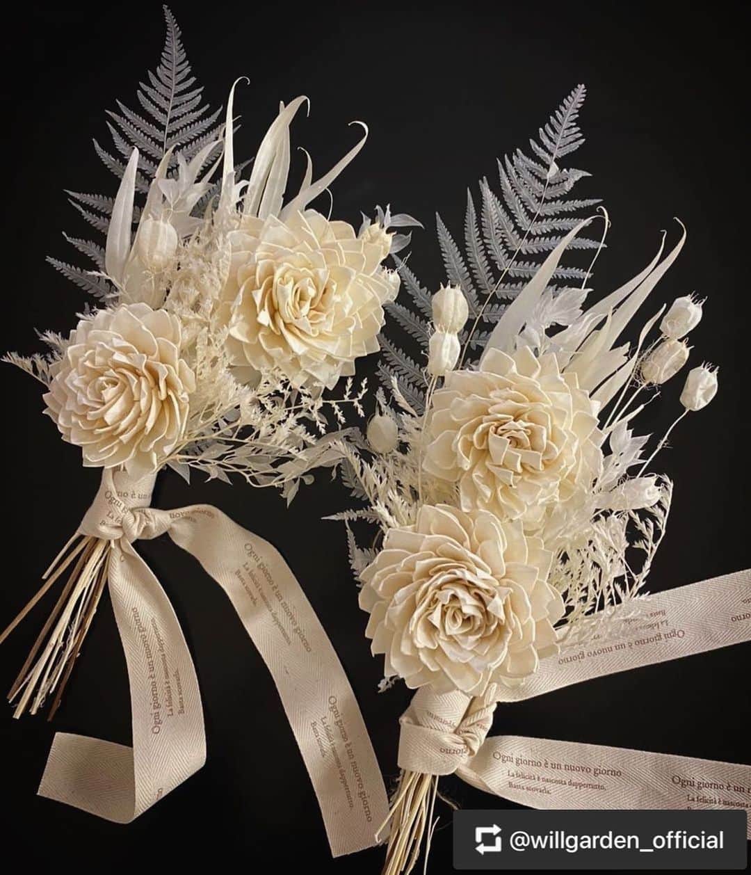 畑野ひろ子のインスタグラム：「@willgarden_official  ダリアのホワイトブーケ🤍  #flowers #lifestyle #life #bouquet #gift #willgarden」