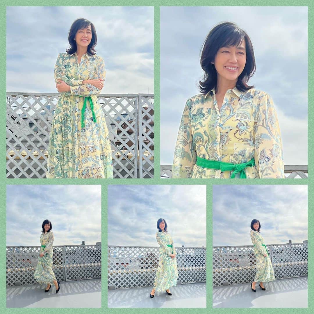 のインスタグラム：「Spring/Summer fashion 大柄の爽やかワンピース この時期は緑が気持ちいいので、グリーンのワンピースを着ているだけで、気持ちがフレッシュ！フレッシュ！します🎶  ワンピース @seventyvenezia   #ワンピース #緑」