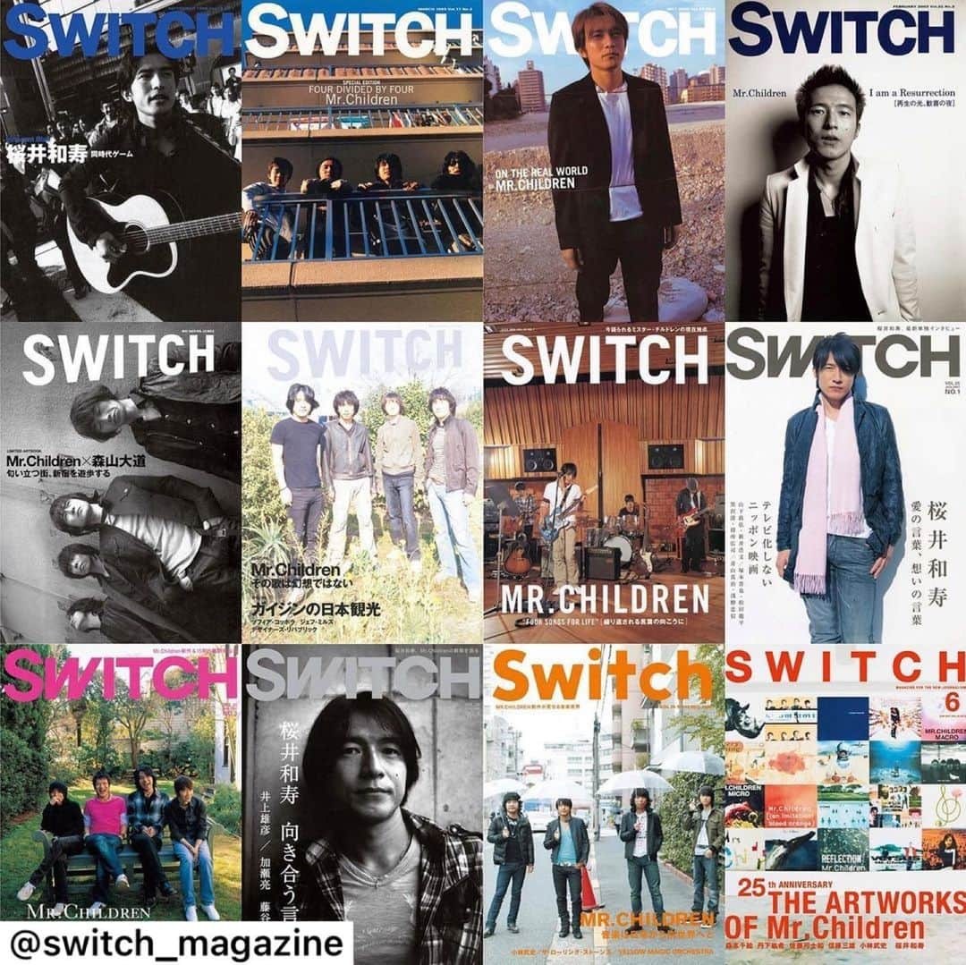 新井敏記のインスタグラム：「【SWITCH Mr.Children 30th ANNIVERSARY SPECIAL ISSUE 5月11日発売】雑誌「#SWITCH」がこれまで刊行したすべてのMr.Children特集号を、スペシャルアーカイブとして“完全収録”決定。全480ページに刻むMr.ChildrenとSWITCHの軌跡をここに。ご期待ください！ .  #桜井和寿 #田原健一 #中川敬輔 #鈴木英哉 #MrChildren @mc_official_jp #ミスターチルドレン #ミスチル #switch_magazine」