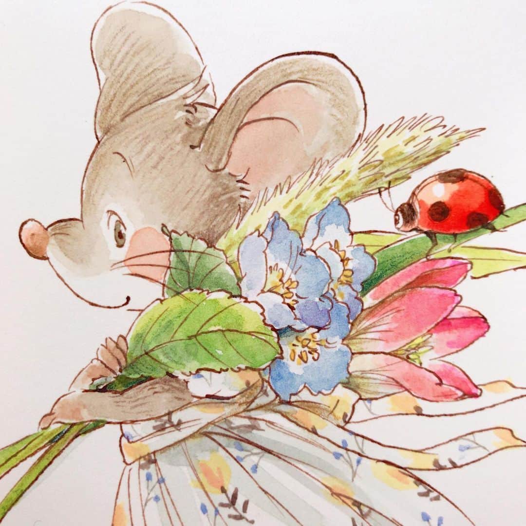イラストレーター山崎牧子さんのインスタグラム写真 - (イラストレーター山崎牧子Instagram)「Eye to eye.  #水彩画イラスト#イラストレーター#花#春#イラストレーション#mouse#flower#artwork#illustration#makikoinatome#watercolorpainting」4月15日 14時46分 - makiko.inatome