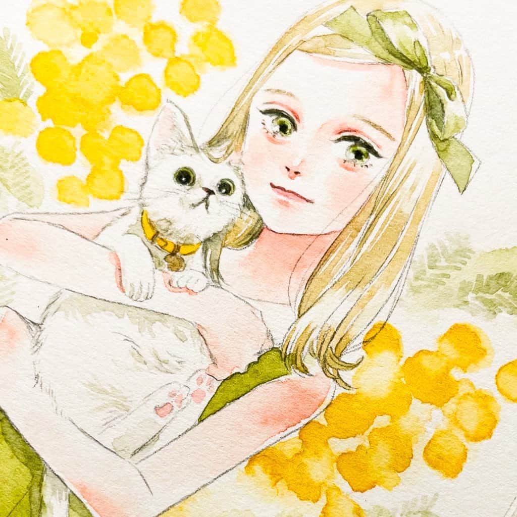 miiiのインスタグラム：「💛💚 . . . . . #illustration #watercolor #watercolorpainting #透明水彩 #水彩イラスト」