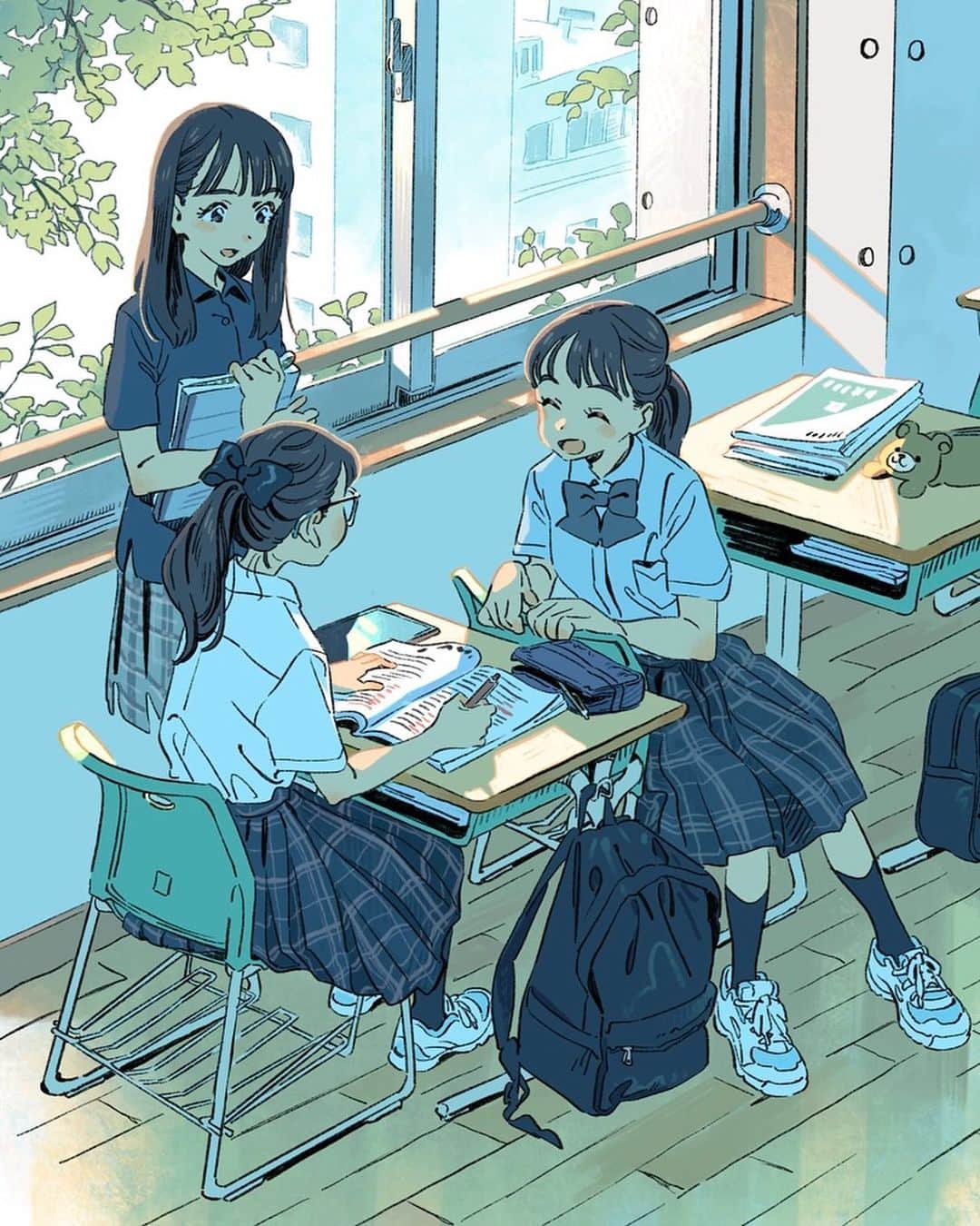 刈谷仁美のインスタグラム：「今回の三輪田学園中学校・高等学校のパンフレットは表紙片観音開きで横長の一枚絵を4分割しています。 是非見かけていただけると嬉しいですー！  #illustration #drawing #artwork」
