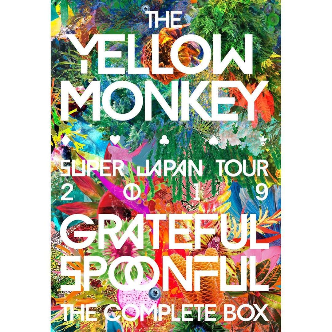 THE YELLOW MONKEYのインスタグラム：「【7/20(水)リリース！】デビュー30周年記念作品第三弾「THE YELLOW MONKEY SUPER JAPAN TOUR 2019 -GRATEFUL SPOONFUL- Complete Box」＜完全生産限定盤＞好評予約受付中！ ・ 今回のジャケットデザインは、9thアルバム『9999』＆アリーナツアー『GRATEFUL SPOONFUL』のアートワークを担当してきた、ドイツ在住のアート・ディレクター・グループ「Rocket & Wink」が手掛けたもの。 各公演のトランプマーク（♦♥♣♠）とジョーカーが基調となっており、R＆WとTHE YELLOW MONKEYのタッグの集大成とも言える、デビュー30周年を記念した華やかな仕上がりです✨ ・ 5枚のBlu-rayでは4つのトランプマークのセットリストのライブに加え、THE YELLOW MONKEY生誕の地・渋谷La.mamaでの「Private Gig」と武道館で行われた「9th Album『9999』世界最速先行試聴会」を初のパッケージ化。さらに全27公演の「メンバー紹介映像」が特典として収録決定！ 数々のカメラマンによる全会場の未公開ショットを掲載したスペシャルフォトブックレットも必見です。 ・ OFFICIAL STORE（ファンクラブ会員限定）特典の「MC名場面集DVD」は、全公演（27公演）から抜粋したMC集となり永久保存版🌹 このDVDはオフィシャルストアのみの特典で、なくなり次第終了となるので早めにご予約ください！ ・ #THEYELLOWMONKEY #イエローモンキー #TYM30Years #GRATEFULSPOONFUL #TYMS2019GS #吉井和哉 #菊地英昭 #廣瀬洋一 #菊地英二」