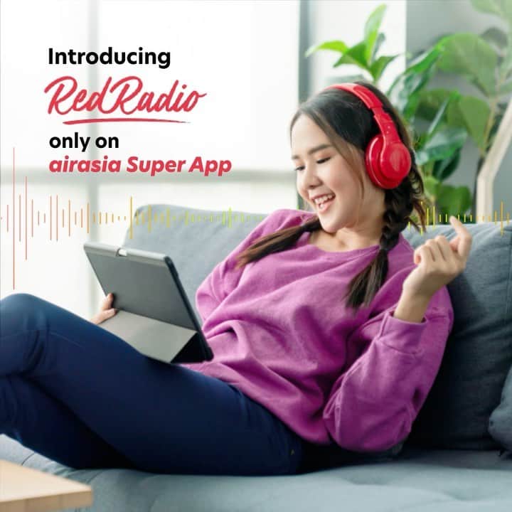 エアアジアのインスタグラム：「Introducing RedRadio: our brand new in-app digital radio station! 🎧  Tune in now for the latest Asean music & stories, only on airasia Super App! 📱  #airasia #redradio #music #radio」