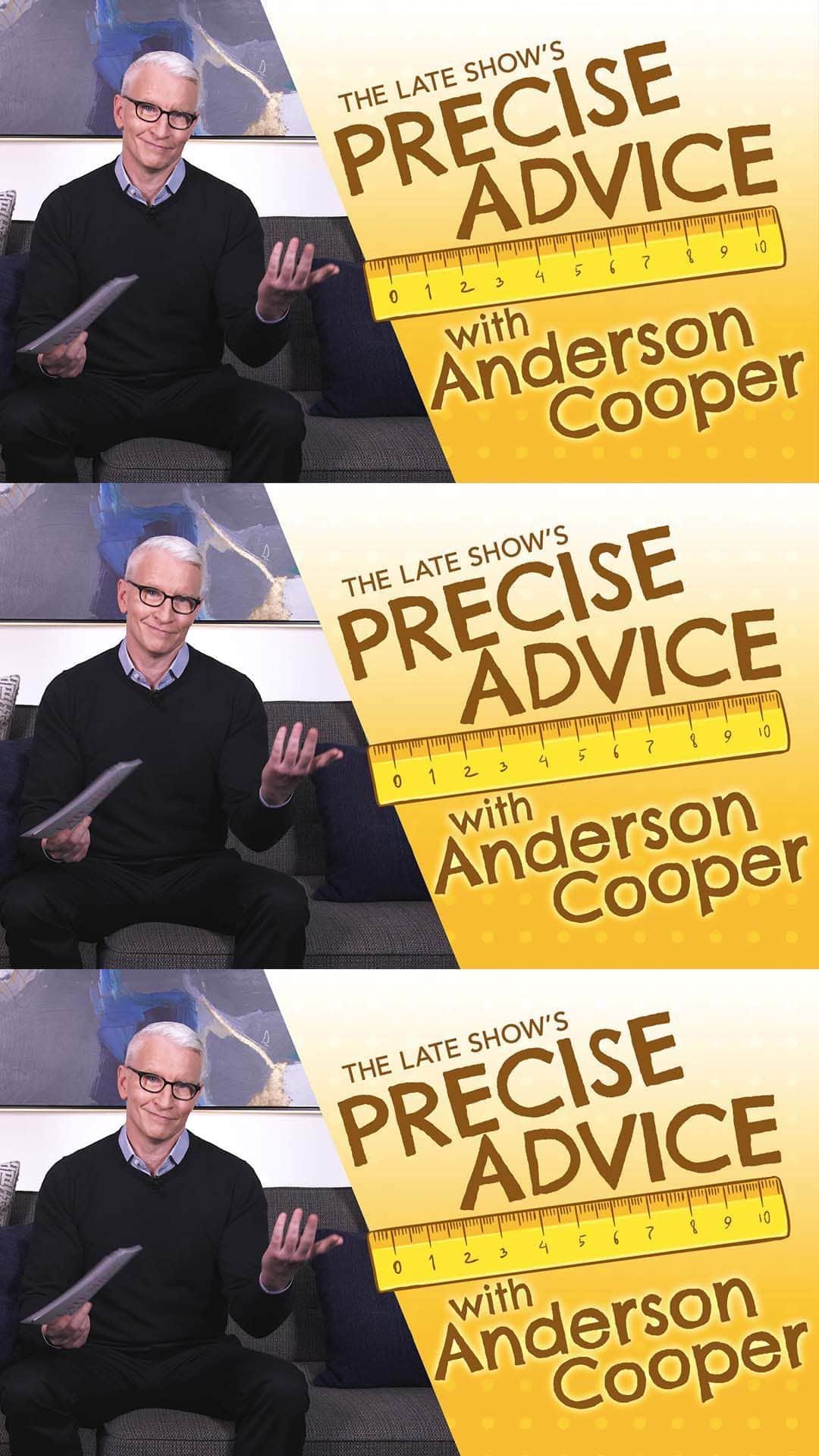 アンダーソン・クーパーのインスタグラム：「When it comes to parenting, everyone could use some help from time to time. Thankfully, @andersoncooper is here to offer some assistance as he answers some real questions from real viewers in the latest installment of The Late Show’s Precise Advice!」
