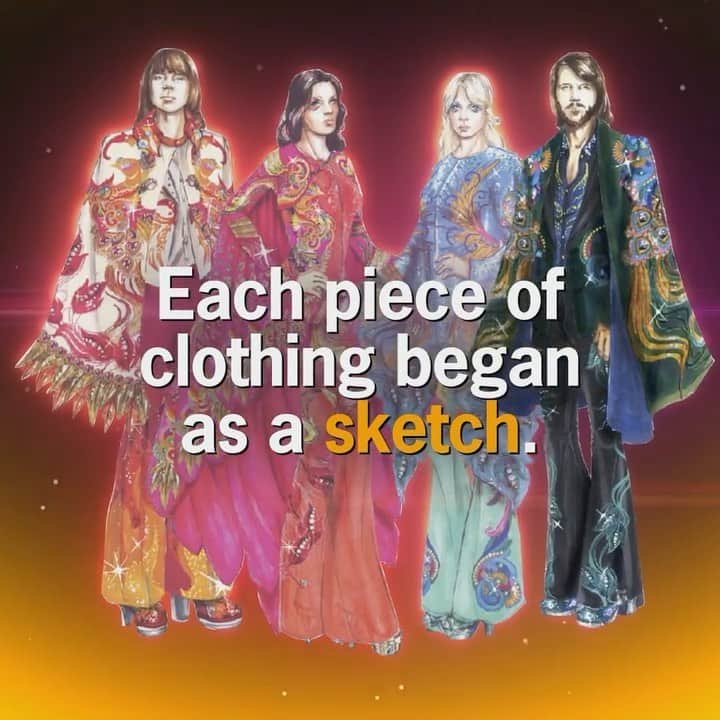 B. Akerlundのインスタグラム：「@abbavoyage costume transformation From sketch ✍️ 🔄to physical form 🔄 to digital thread by thread , the Experiences of a Life time ….#ABBA costume design by me 🙋🏻‍♀️ , WHO is going opens May 27 th ???」