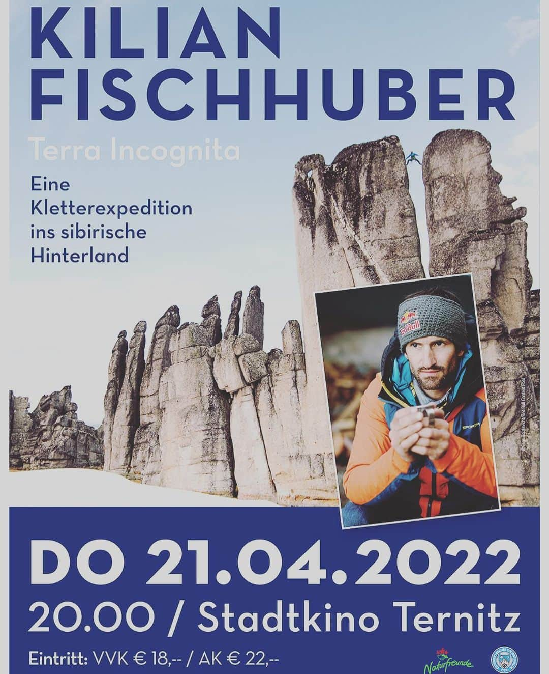 キリアン・フィッシュフーバーのインスタグラム：「Morgen in Ternitz, Niederösterreich. Ein Multivisions Vortrag über Klettern, Logistik und Reisen/Abenteuer im Sibirischen Hinterland. Link in Bio.」