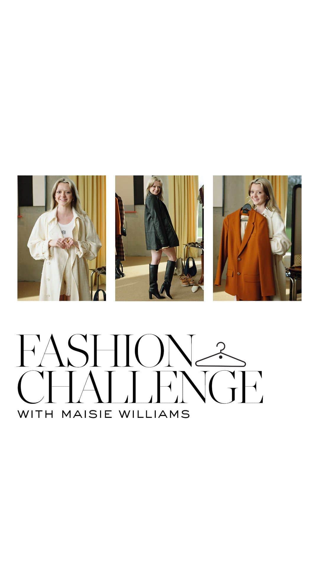 ネッタポルテのインスタグラム：「THE FASHION CHALLENGE WITH MAISIE WILLIAMS: From the perfect night-out look to airport-to-beach dressing, watch as @maisie_williams puts her styling skills to the test to solve some tricky sartorial dilemmas…」