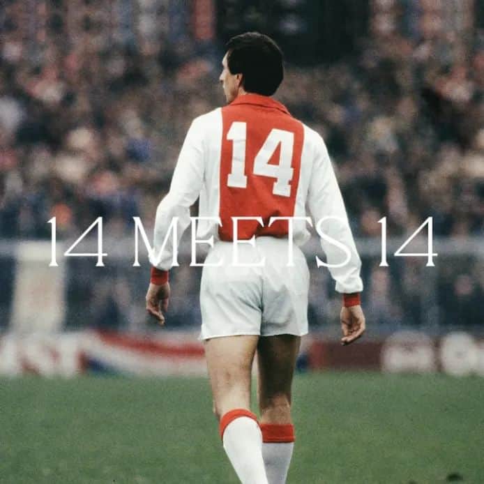 ヨハン・クライフのインスタグラム：「1️⃣4️⃣ meets 1️⃣4️⃣ in the #anoukxcruyff collection.  From the moment she slipped on her first pair of classic black @cruyff football boots, Anouk has been breathing football. With 100 caps under her belt from playing for the Dutch national team, she is now a sport style icon.  Discover the Selected by @anoukhoogendijk collection to see the stunning result from two of football’s greats collaboration. #CruyffLegacy」