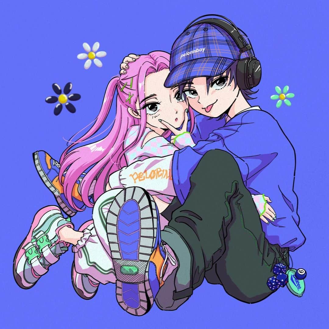 佐藤なつみのインスタグラム：「恋爛漫🌸🎲🎱🎧💙  ・－・－・－・－・－・－・－・－・－・  #エモい #illustration #illustrator #art #90s  #イラスト#オリジナル #カップルイラスト#女の子イラスト #ガールズイラスト #古着女子 #古着コーデ #古着 #カップル #イラストレーター」