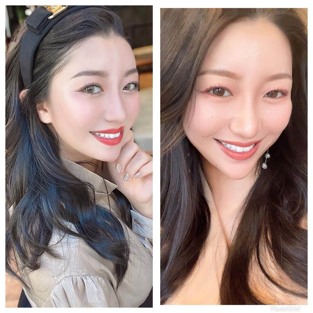 黒田智子のインスタグラム：「イメージアップアドバイザーのはるなさんにモテナチュラルメイクを教えて貰ってきました💄💋✨  @haruna_terakubo  ・ 先日診断して貰ったパーソナルカラーと 顔タイプ診断に元ずいてメイクして貰ったんだけど今までとぜんぜん違くて感動😳❣️ ・ 派手なカラコンをやめて ファンデーションは部分塗り 強めな平行太眉から優しいアーチ眉に 抜け感出す為に黒マスカラから茶色マスカラ🟤🟣 ナチュラルなイエベカラーのリップ💄 ・ ・ みなさんはどっちが好きですか？🥰 ・ パーソナルカラー🍁イエベ秋 顔タイプ♥️エレガント 骨格タイプ👯‍♀️ストレート」