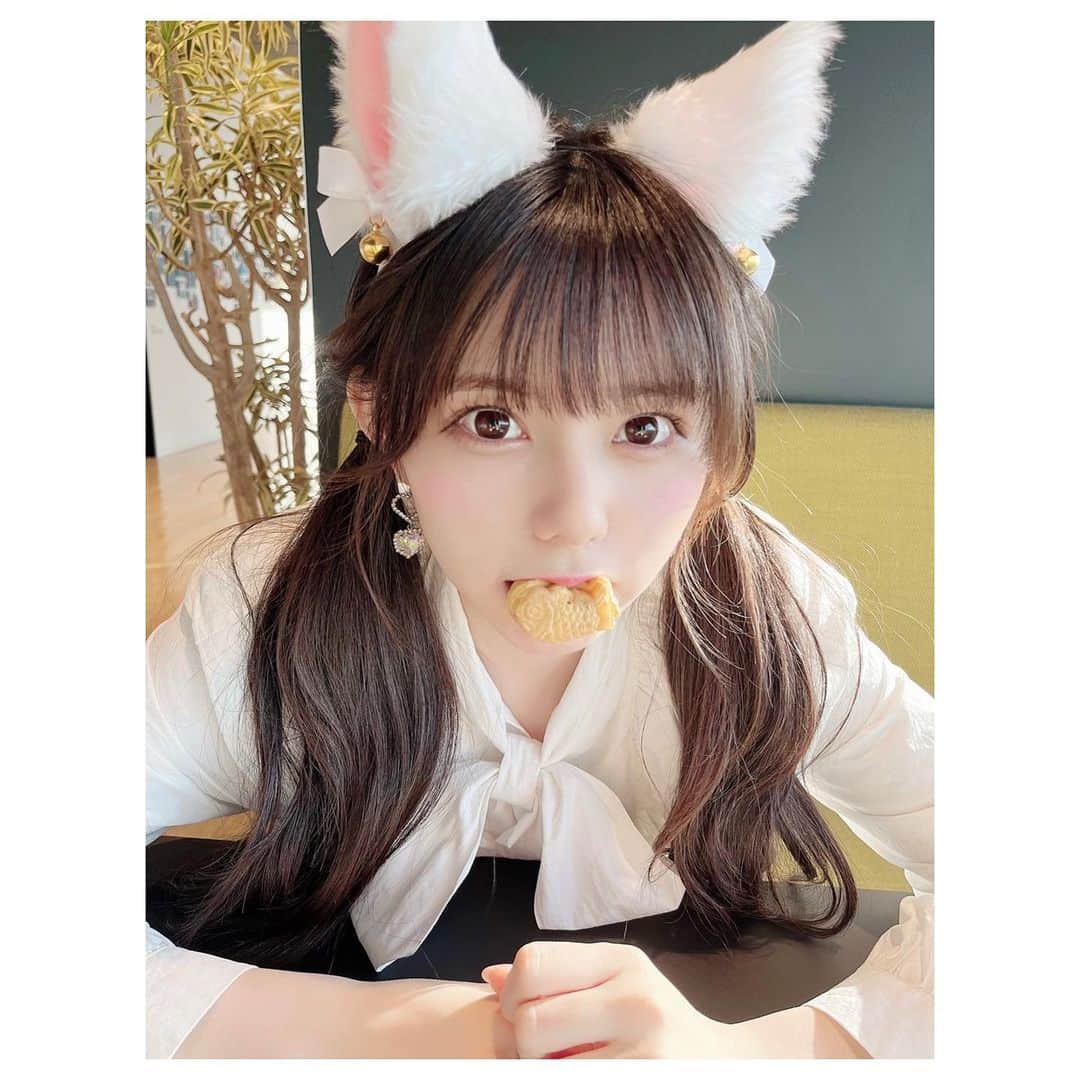 のインスタグラム：「・ ・ お魚くわえたリオ猫🐟🐈 追っかけて〜 ・ ・  #大森莉緒 #おーりお #おりおんず  #おりおの食 #ベビーカステラ #ミニたい焼き #猫耳 #ねこ #ツインテール #instagood #instapic #instaphoto #good #cat #좋아요 #셀카 #셀카그램 #추억 #먹스타그램 #고양이 #고양이의」