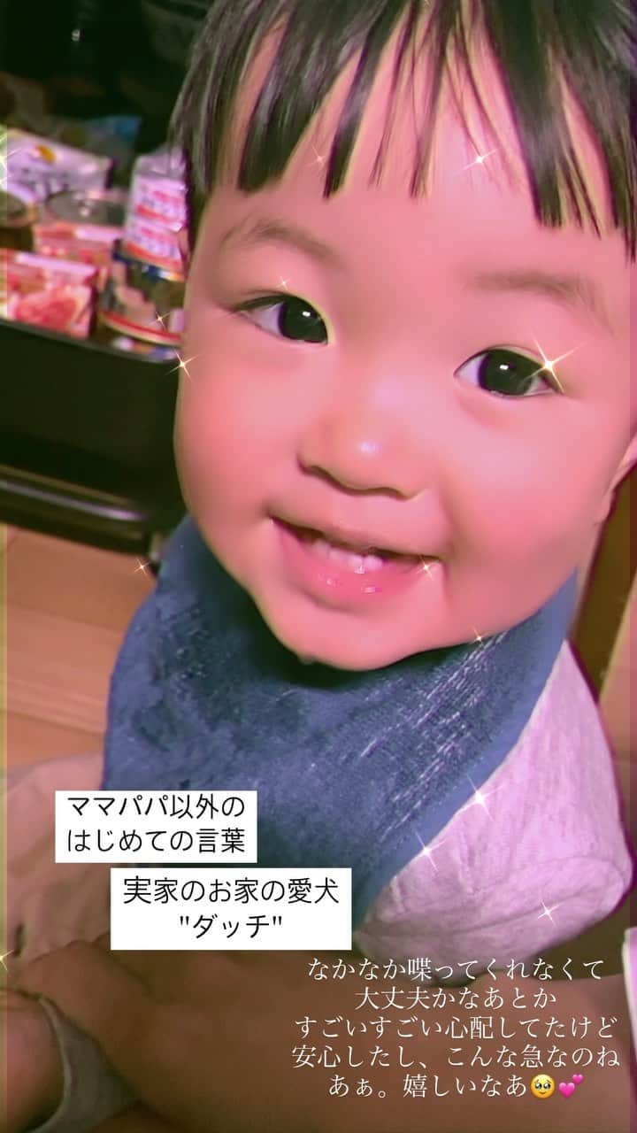 及川真珠のインスタグラム：「はじめての言葉  実家の愛犬 "ダッチ"  あぁ。こんなに嬉しいのね。 だいすきだよ我が息子🥺💕  #はじめての言葉#男の子ママ#おとこのこベビー#男の子ベビー#1歳半#ママモデル#ママ#👶#🤱#育児#子育て#まぁちゃんねる」