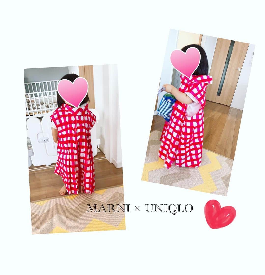 杜このみのインスタグラム：「一目惚れして、発売日にgetした MARNIとUNIQLOのコラボのブラウス まさかの、普段90㌢の娘に、ワンピース風に着せてみると とっても可愛くてビックリでした‼︎ 自分が着るつもりでMサイズを購入したのですが…娘にもXSサイズを買えば良かった…と後悔🥺💦 お揃いで着たかったなぁ…😭 MARNIコラボとっても素敵で、 この他にもパンツ👖や靴下などたくさん購入しました💓 #uniqlo  #marni  #娘服」